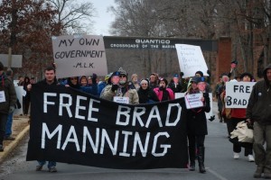 Protest at gate to Marine Base Quantico, 17 January 2011