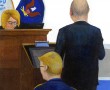 Courtroom sketch by Clark Stoeckley. Judge Denise R. Lind presiding over pre-trial motion hearings at Ft. Meade, Maryland. Defense lawyer, David Coombs representing Manning.