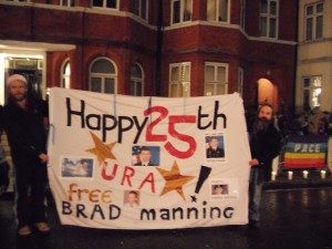 Wales supporters commemorate Bradley Manning's 25th birthday.