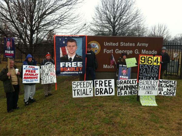 Supporters rally outside Ft. Meade, MD. 
