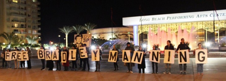A demonstration organized by Free Bradley Manning So Cal, at the Terrace. 
