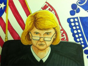 Judge Denise Lind, sketched by Clark Stoeckley