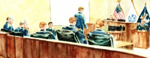 Ft. Meade courtroom, sketched by Debra Van Poolen. 