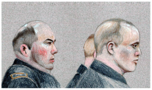Defense lawyers Thomas Hurley (left) and David Coombs. (Sketched by Debra Van Poolen -- click for source)